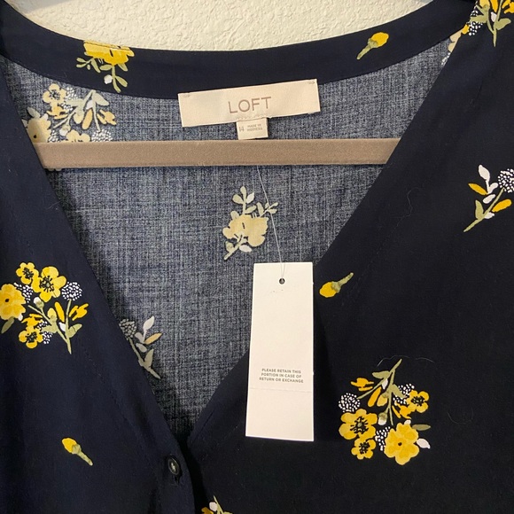 NWT Navy Floral Button Down Flare Dress - Picture 7 of 8